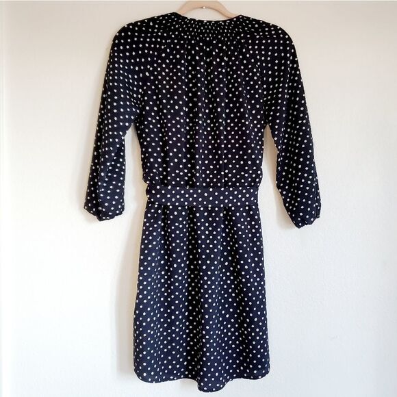 Anthropologie MaEve Preparation Polka-dot Button Down Belt Tie Dress Navy Small - Picture 5 of 9